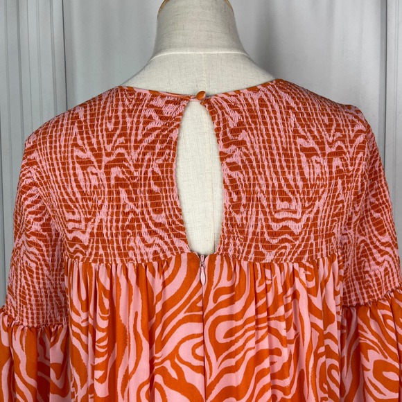 Cinq a Sept-Rika Mini Dress-Billow Sleeve/Animal Print -‎ Pink/Orange-Size 6 - Picture 8 of 16
